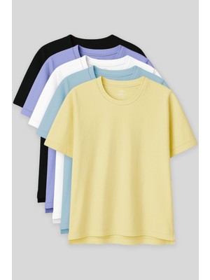 Tommy Life Oversize Fit Basic O Yaka 5li Paket Kadın T-Shirt - 97285