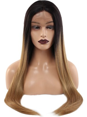 Zemira Fiber Sen Düz Uzun Tül Peruk / Siyah Karamel Orta Ombreli