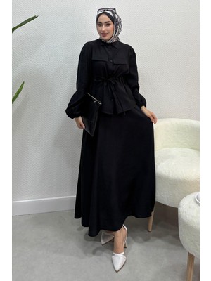 Tesettür Diyarı Kadın Beli Bağlamalı Tesettür Etek Takım Siyah