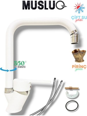 Musluq Beyaz Krom Köşe Borulu Mutfak Eviye Bataryası Musluğu Pirinç Gövde