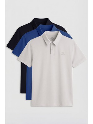 Tommy Life Standart Fit Basic Polo Yaka 3lü Paket Lacivert-Taş-Parlament Erkek T-Shirt - 87748