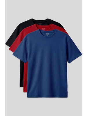 Air Jones Oversize Fit Basic 3lü Paket Siyah-Kırmızı-Parlament Erkek T-Shirt - 88379