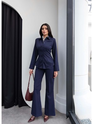 Esra Helvacı Belden Oturtmalı Gömlek Pantolon Takım