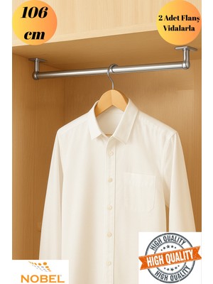 mobilyap Nobel - Dolap Içi (106 Cm) Yuvarlak Krom Askı Borusu( Askı Borusu + Flanş + Vida) - Premium Kalite