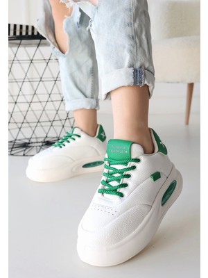 Zemira Chris Beyaz Cilt Yeşil Detaylı Bağcıklı Spor Ayakkabı