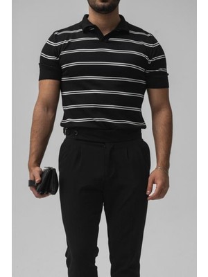 Tarz Cool Erkek Siyah Paralel Polo Yaka Slim T-Shirt