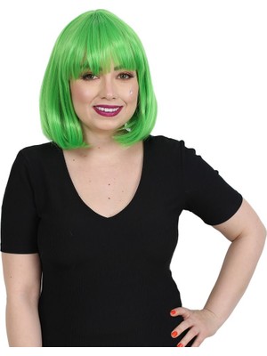 Zemira Küt Kahküllü Fiber Sen Peruk / Neon Yeşil