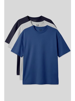 Air Jones Oversize Fit Basic 3lü Paket Lacivert-Taş-Parlament Erkek T-Shirt - 88353