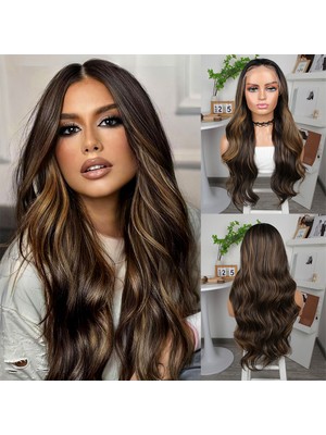 Zemira Koyu Kestane Karamel Işıltılı Fiber Sen Geniş Dalgalı Tül Peruk