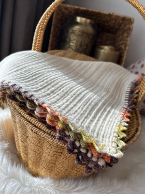 Gökçe Cotton Müslin Bebek Örtüsü Organik %100 Pamuk El Işlemesi Çift Kat