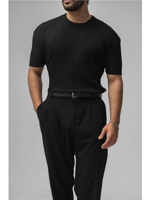 Tarz Cool Erkek Siyah Likralı Loose Fit T-Shirt