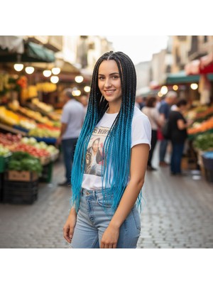 Zemira Afrika Örgüsü ve Rasta Için Sen Ombreli / Siyah / Turkuaz