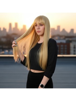 Zemira Fiber Sen Uzun Düz Kahküllü Peruk / Sarı