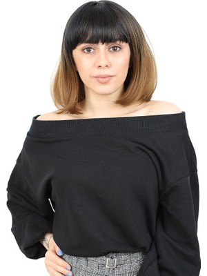 Zemira Kısa Küt Perçemli Fiber Sen Peruk / Siyah / Karamel Ombreli