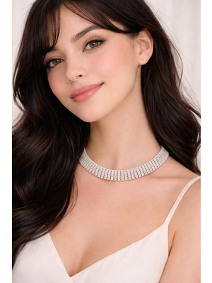 No Name Kordon Zincir Chooker 5 Sıralı Silver Kolye