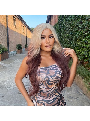 Zemira Platin Çikolata Kahve Ombreli Uzun Dalgalı Tül Peruk