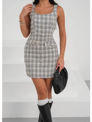 Zemira Askılı Ch Kumaş Düğmeli Elbise Gribeyaz H265007