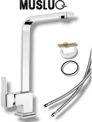 Musluq Lüx Kare Krom Mutfak Eviye Bataryası Musluğu