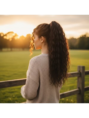 Zemira Bağlamalı Kabarık Dalgalı At Kuyruğu / Açık Kahve