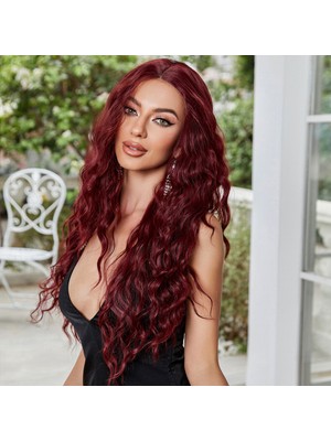 Zemira Koyu Kızıl Su Dalgalı Fiber Sen Tül Peruk