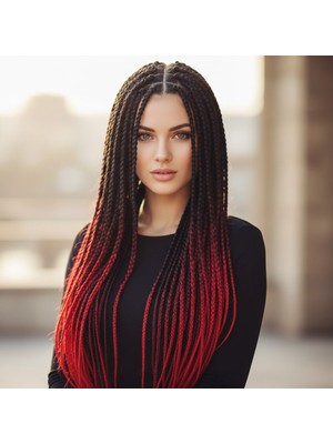 Zemira Afrika Örgüsü ve Rasta Için Sen Ombreli / Siyah / Koyu Kızıl / Açık Kızıl