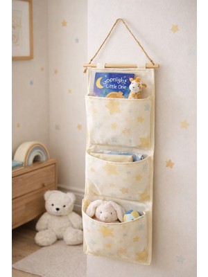 Luxway Home Yıldız Baskılı 3 Cepli Çok Amaçlı Askılı Duvar Tipi Dolap Içi Banyo Mutfak Düzenleyici Organizer 20 x 60