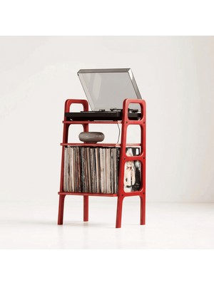 Woodesk Aria Ahşap Kitaplık ve Pikap Standı, Kırmızı Renk