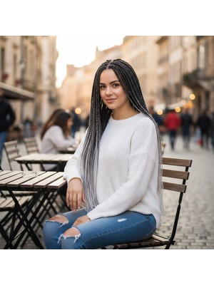 Zemira Afrika Örgüsü ve Rasta Için Sen Ombreli / Siyah / Koyu Gri / Açık Gri