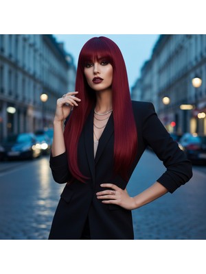 Zemira Düz Perçemli Uzun Fiber Sen Peruk / Kızıl