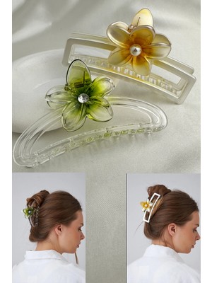 Modex Yeşil Mor Yonca Detay Ikili Kıskaç Toka (11CM)