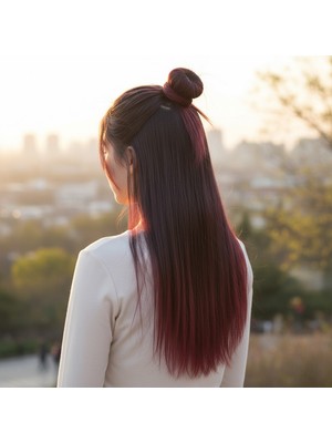 Zemira Fiber Sen Düz Yarım Ay + 2 Yan Çıt Çıt / Koyu Kızıl