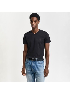 Gant Erkek Siyah Slim Fit V Yaka T-Shirt