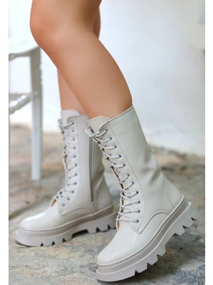 Veralya Toir Bej Cilt Bağcıklı Postal