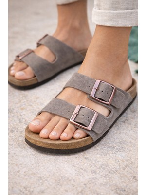 Verahed Unisex Düz Çift Bantlı Tokalı Terlik – Anatomik Taban Ortopedik Ev Dışarı Terliği Eva Taban