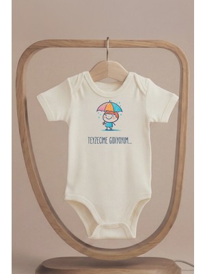 Pamuk Saray Organik %100 Pamuk Teyzecime Gidiyorum Baskılı Kısa Kollu Bebek Body Çıtçıtlı Badi Zıbın Tulum
