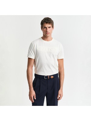Gant Erkek Krem Regular Fit Bisiklet Yaka Logolu T-Shirt