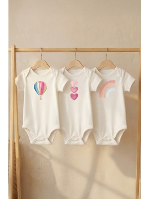 Pamuk Saray Organik %100 Pamuk Sevgi Kalpleri Baskılı Kısa Kollu Bebek Body Çıtçıtlı Badi Zıbın Tulum