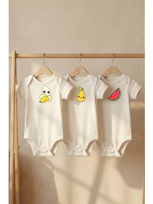 Pamuk Saray Organik %100 Pamuk Hayvan Figür Baskılı Kısa Kollu Bebek Body Çıtçıtlı Badi Zıbın Tulum