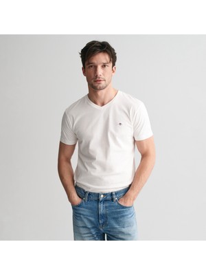 Gant Erkek Beyaz Slim Fit V Yaka T-Shirt