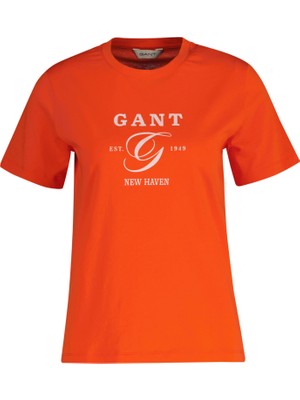 Gant Kadın Turuncu Regular Fit Bisiklet Yaka Logolu T-Shirt