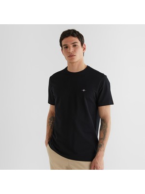 Gant Erkek Siyah Bisiklet Yaka Regular Fit T-Shirt