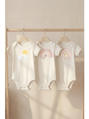 Pamuk Saray Organik %100 Pamuk Hayvan Figür Baskılı Kısa Kollu Bebek Body Çıtçıtlı Badi Zıbın Tulum