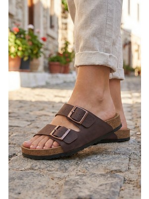 Verahed Unisex Düz Çift Bantlı Tokalı Terlik – Anatomik Taban Ortopedik Ev Dışarı Terliği Eva Taban