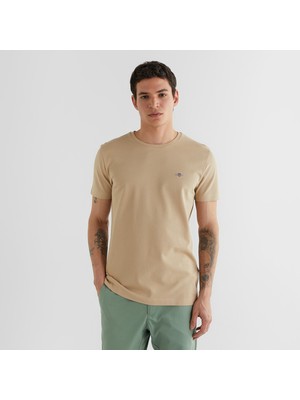 Gant Erkek Bej Slim Fit Bisiklet Yaka T-Shirt