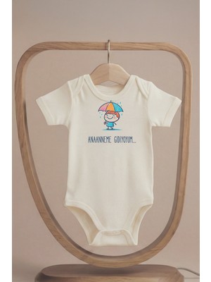 Pamuk Saray Organik %100 Pamuk Anaanneme Gidiyorum Baskılı Kısa Kollu Bebek Body Çıtçıtlı Badi Zıbın Tulum