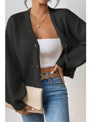 Tarz Cool Kadın V Yaka Uzun Kollu Düğmeli Triko Hırka