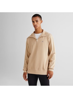 Gant Erkek Bej Regular Fit Yarım Fermuarlı Sweatshirt