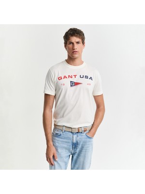 Gant Erkek Krem Regular Fit Bisiklet Yaka Logolu T-Shirt