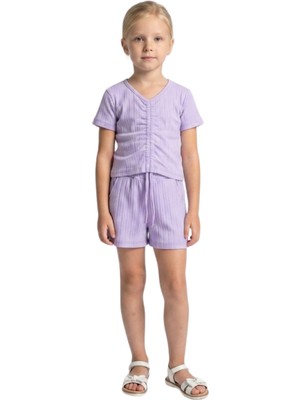 Crassi Kız Çocuk Takım Şortlu Büzgüllü Krinkıl Kumaş