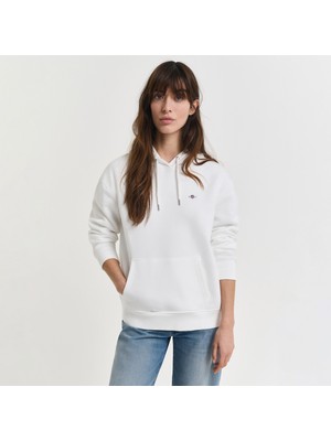 Gant Kadın Beyaz Relaxed Fit Kapüşonlu Sweatshirt